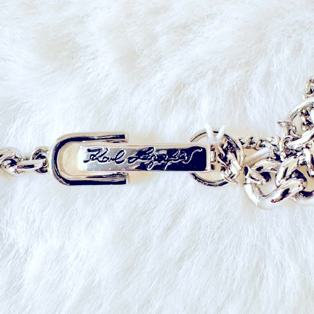 Karl Lagerfeld Blue Crystal Silver Chain Necklace - NWT - Picture 5 of 7